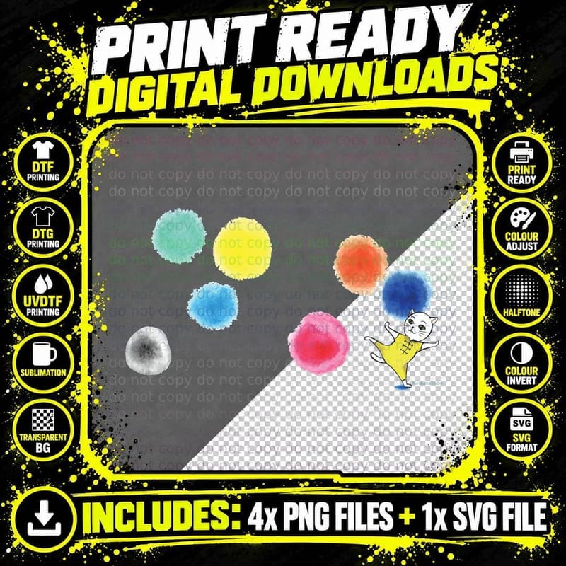 Kung-Fu Yellow Cat T-Shirt Png SVG Digital Bundle