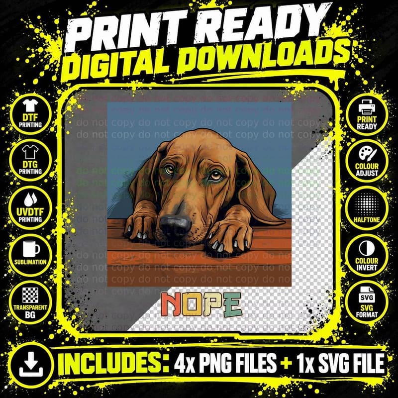 Lazy Redbone Coonhound Dog Nope T-Shirt Png SVG Digital Bundle