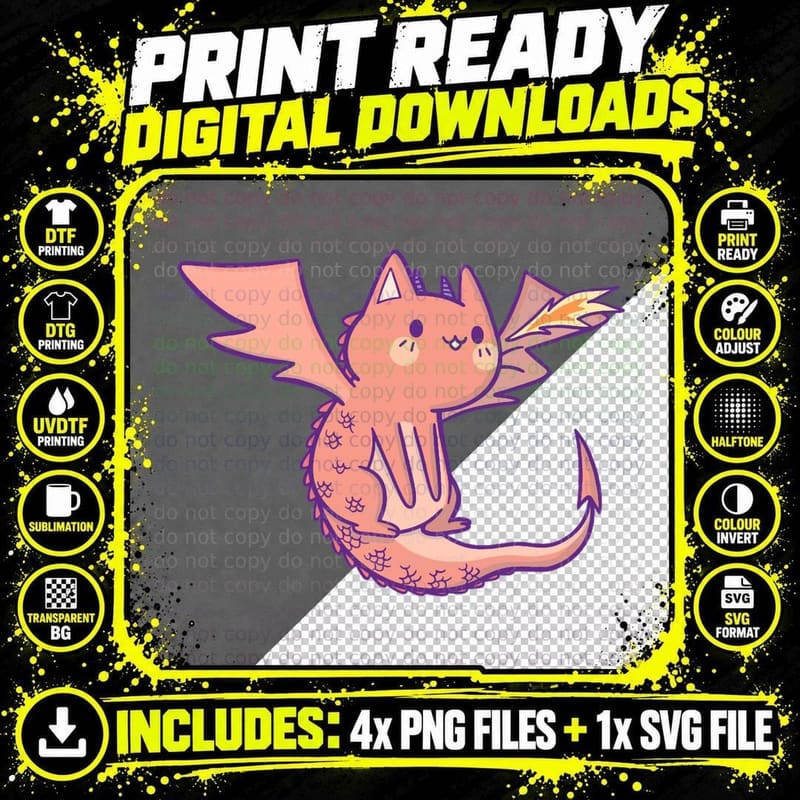 Legendary Cat Dragon T-Shirt Png SVG Digital Bundle