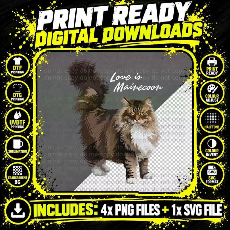 Love Is Maine Coon Cat T-Shirt, Pet Lover Apparel Png SVG Digital Bundle