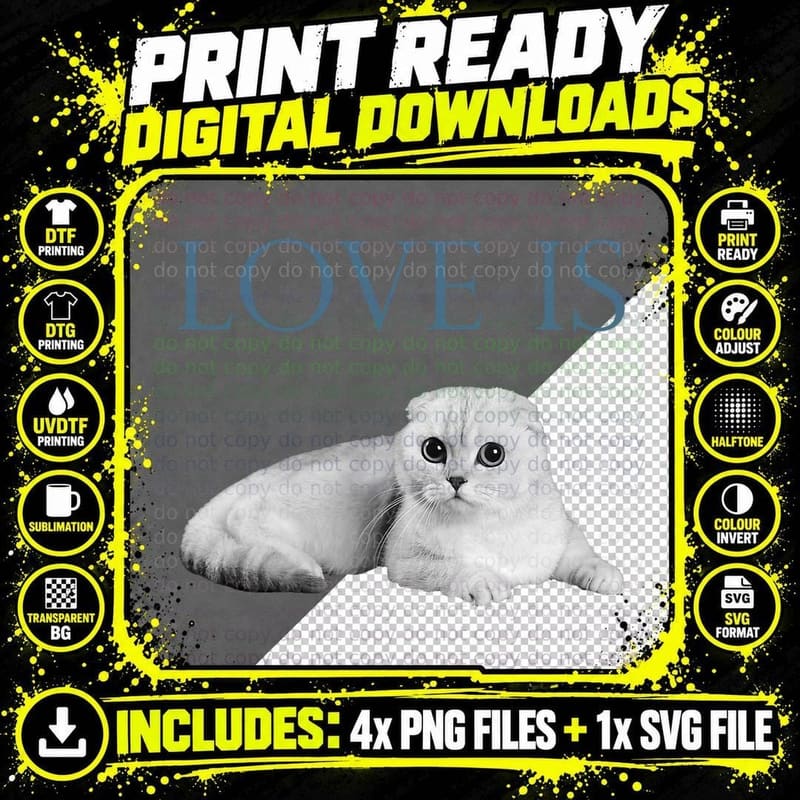 Love Is Scottish Fold Cat T-Shirt, Pet Lover Apparel Png SVG Digital Bundle