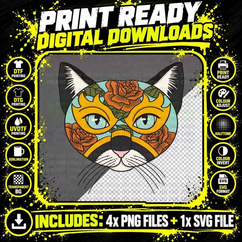 Lucha Libre Cat T-Shirt Png SVG Digital Bundle