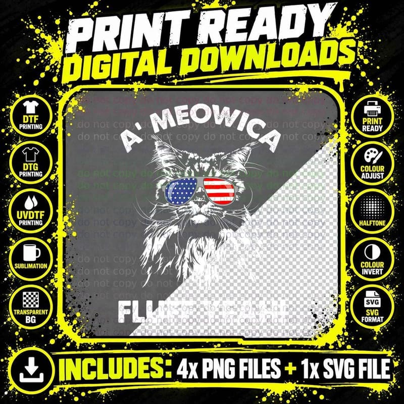 Maine Coon Cat Meowica Fluff Yeah T-Shirt Png SVG Digital Bundle