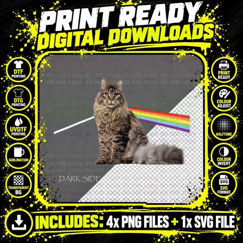 Maine Coon Cat T-Shirt, Dark Side of the Cat Png SVG Digital Bundle