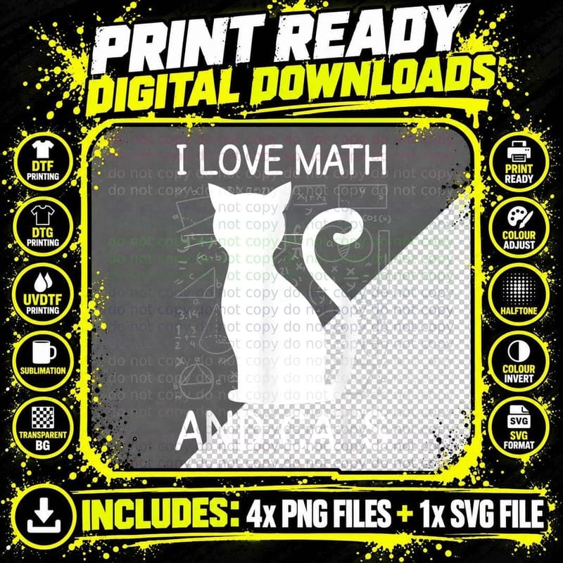 Math & Cat Lover Novelty T-Shirt, Funny Math & Cats Png SVG Digital Bundle