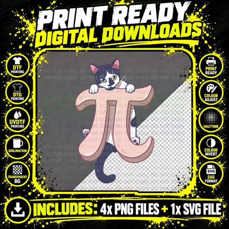 Math Pi with Cat T-Shirt, Pi Day Celebration Png SVG Digital Bundle