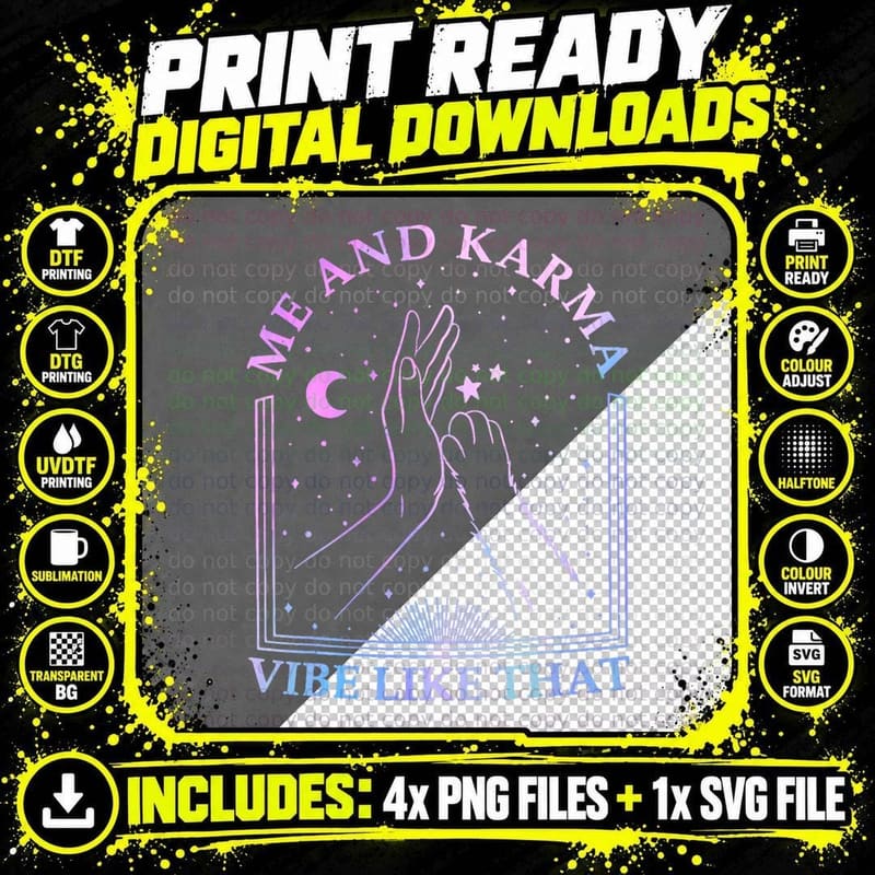 Me & Karma Vibe Like That, Funny Cat Owner Lover Kitty Png SVG Digital Bundle
