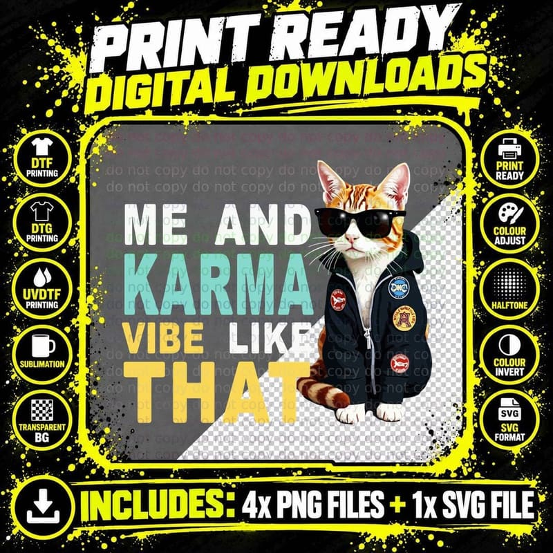 Me and Karma Vibe Like That, Funny Cat with Sunglasses Png SVG Digital Bundle