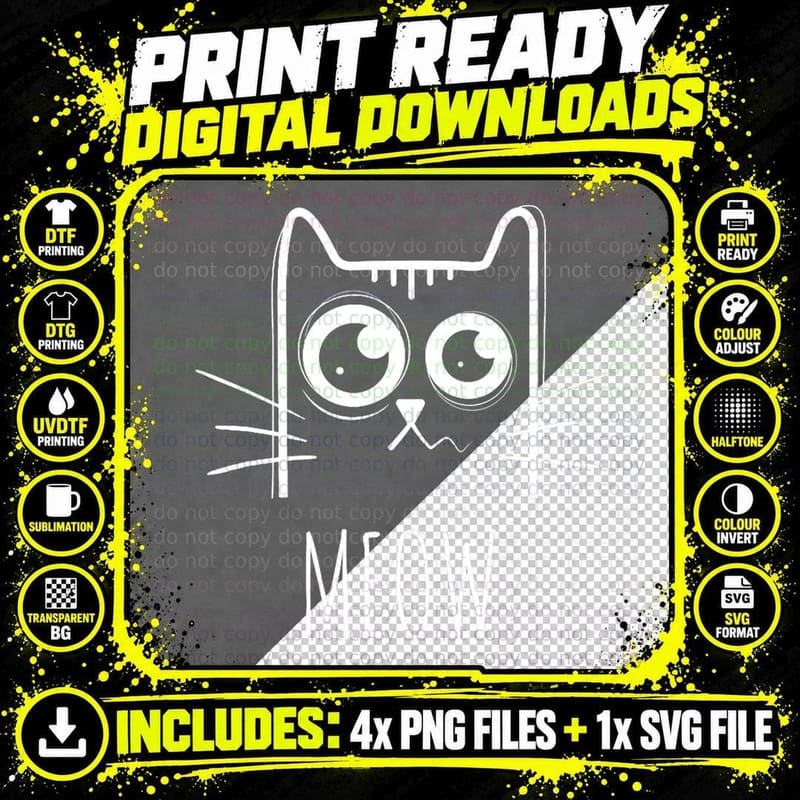 Meow Cat Meow Kitty T-Shirt, Cute Cats Mom and Cat Dad Png SVG Digital Bundle
