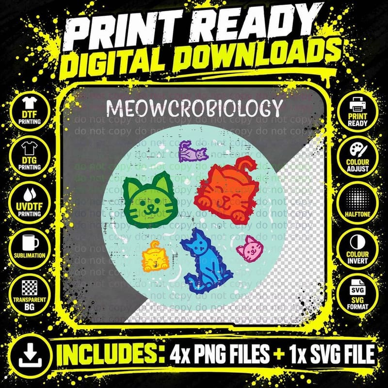 Meowcrobiology Cat Microbiology T-Shirt, Science Humor Png SVG Digital Bundle