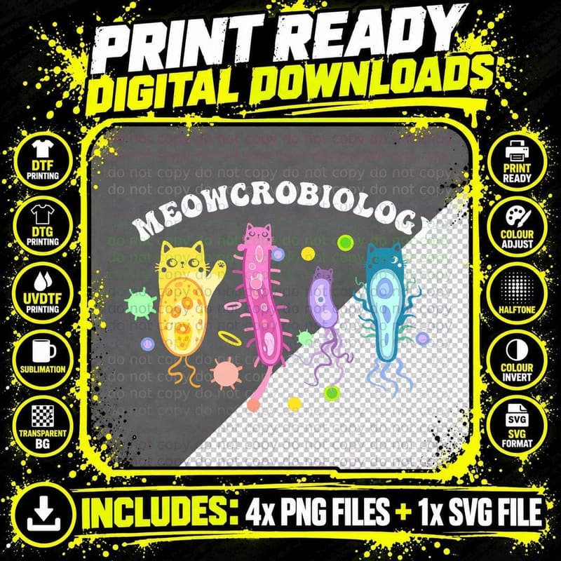 Meowcrobiology Microbiology T-Shirt, Science Cat Design Png SVG Digital Bundle
