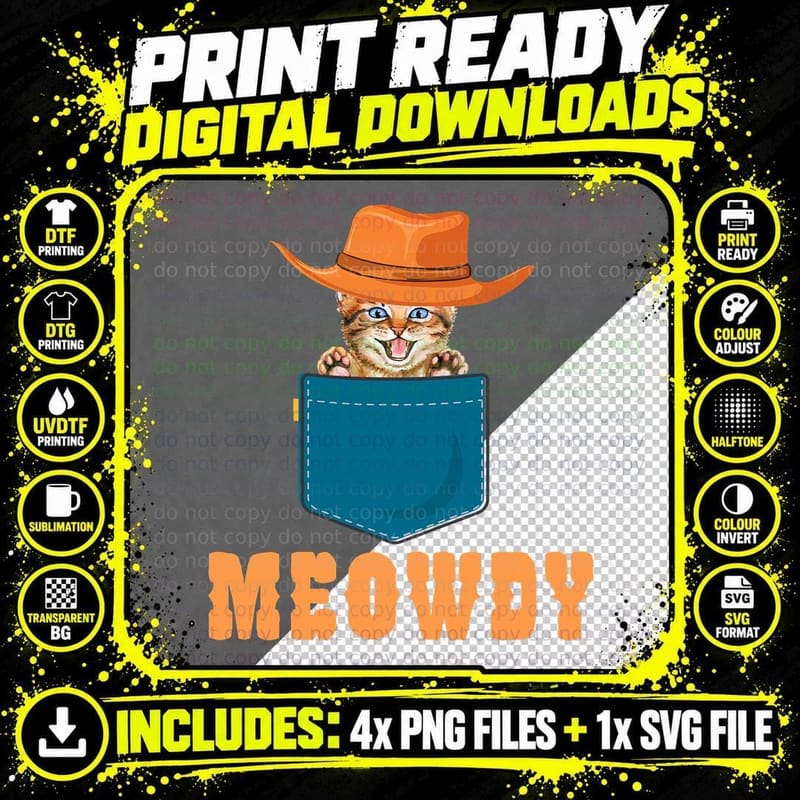 Meowdy Mashup Cat T-Shirt, Funny Cat Meme Design Png SVG Digital Bundle