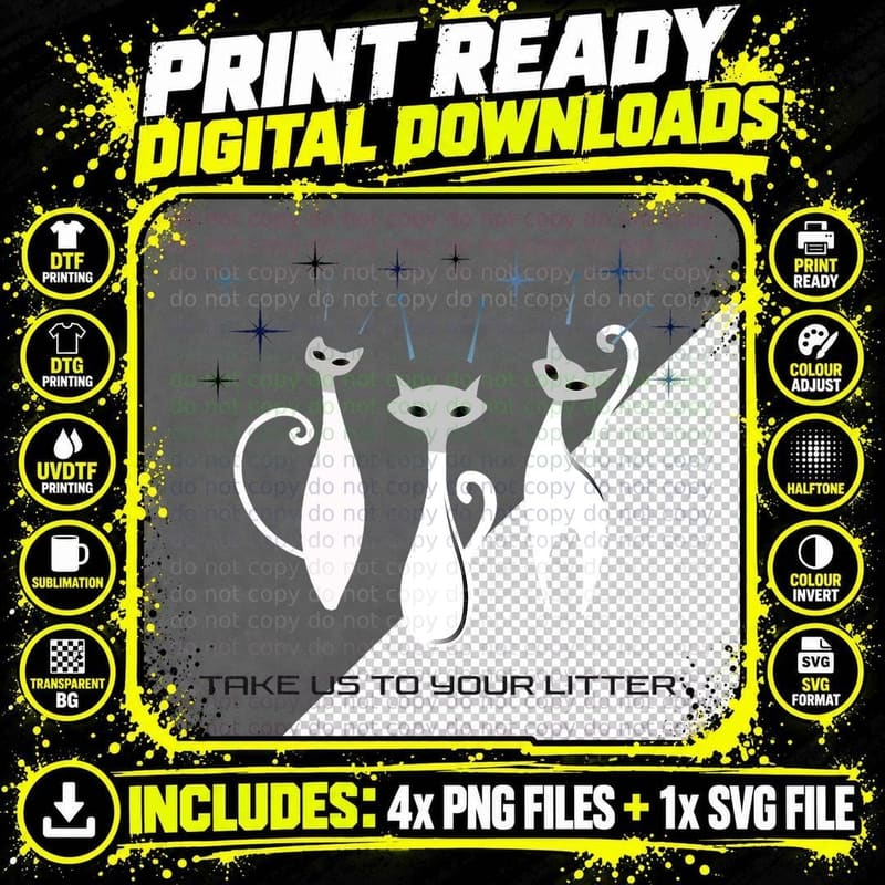 Mid Century Modern UFO Space Cat T-Shirt, Atomic Retro Png SVG Digital Bundle