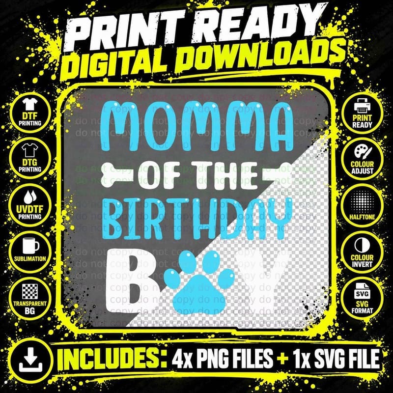 Momma of the Birthday Boy Dog Paw T-Shirt Png SVG Digital Bundle