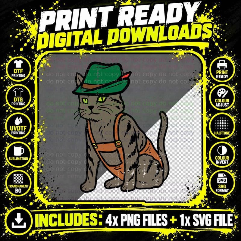 Oktoberfest German Cat Costume T-Shirt Png SVG Digital Bundle