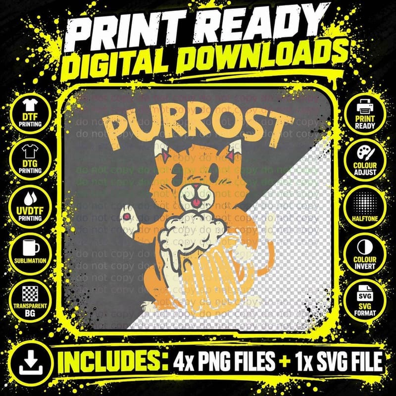 Oktoberfest Purrost Cheers German Cat Drinking Beer Png SVG Digital Bundle