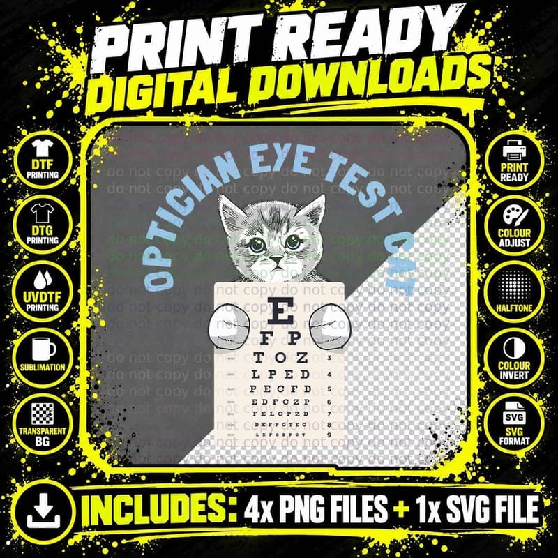 Optician Optometrists Eye Test Cat T-Shirt Png SVG Digital Bundle