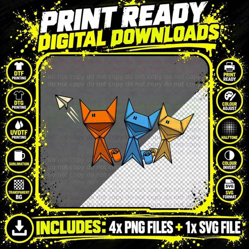 Origami Cat T-Shirt, Paper Folding Art, Pet Lover Apparel Png SVG Digital Bundle