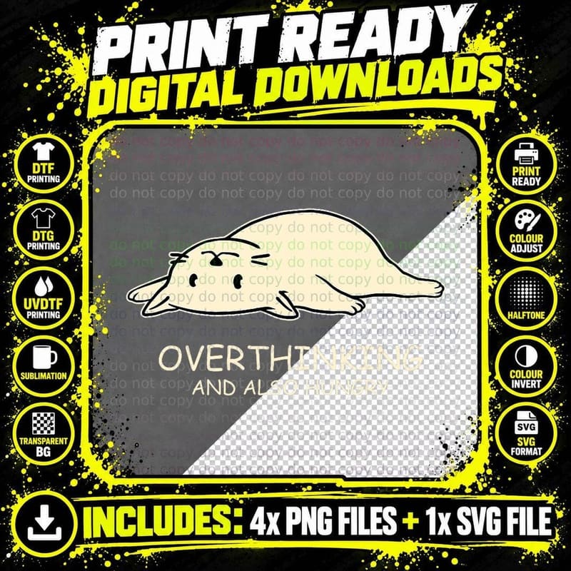Overthinking and Also Hungry Cat Kitten T-Shirt Png SVG Digital Bundle