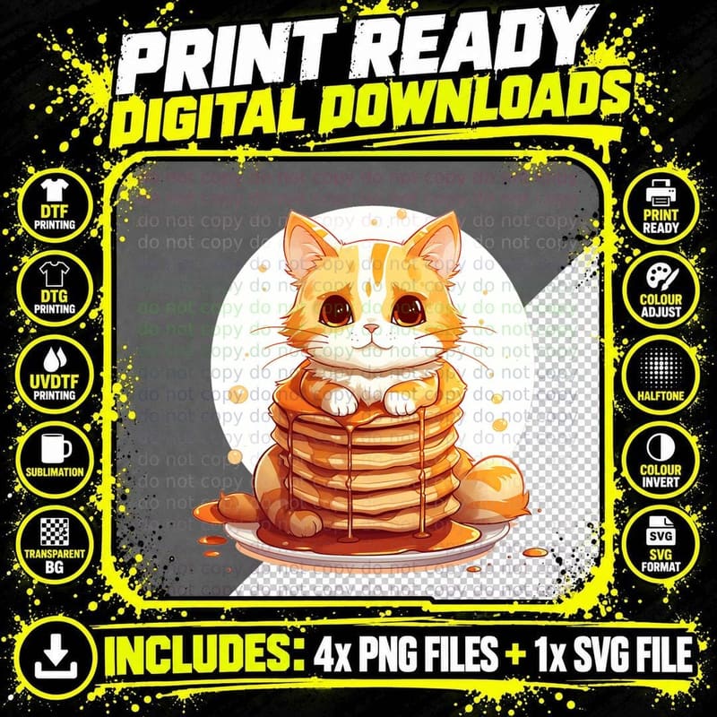 Pancakes Cat Face Funny Breakfast T-Shirt Png SVG Digital Bundle