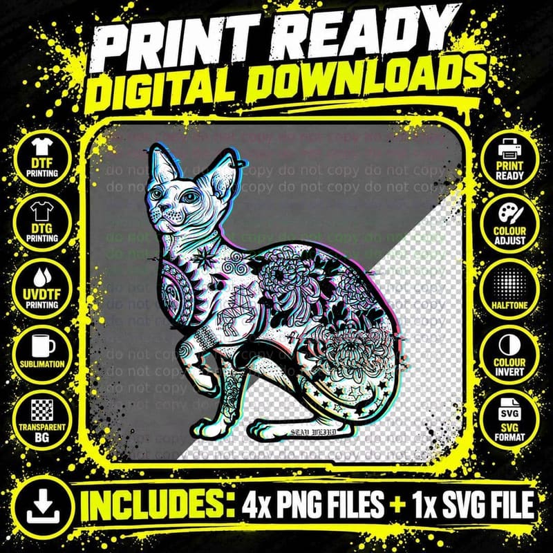 Pastel Goth Sphynx Cat Tattoo Design T-Shirt, Gothic Art Png SVG Digital Bundle