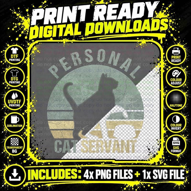 Personal Cat Servant T-Shirt, Funny Black Cat Lovers Png SVG Digital Bundle
