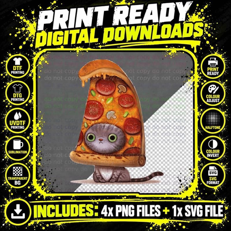Pizza Cat T-Shirt, Breaded Internet Meme Kitten Png SVG Digital Bundle