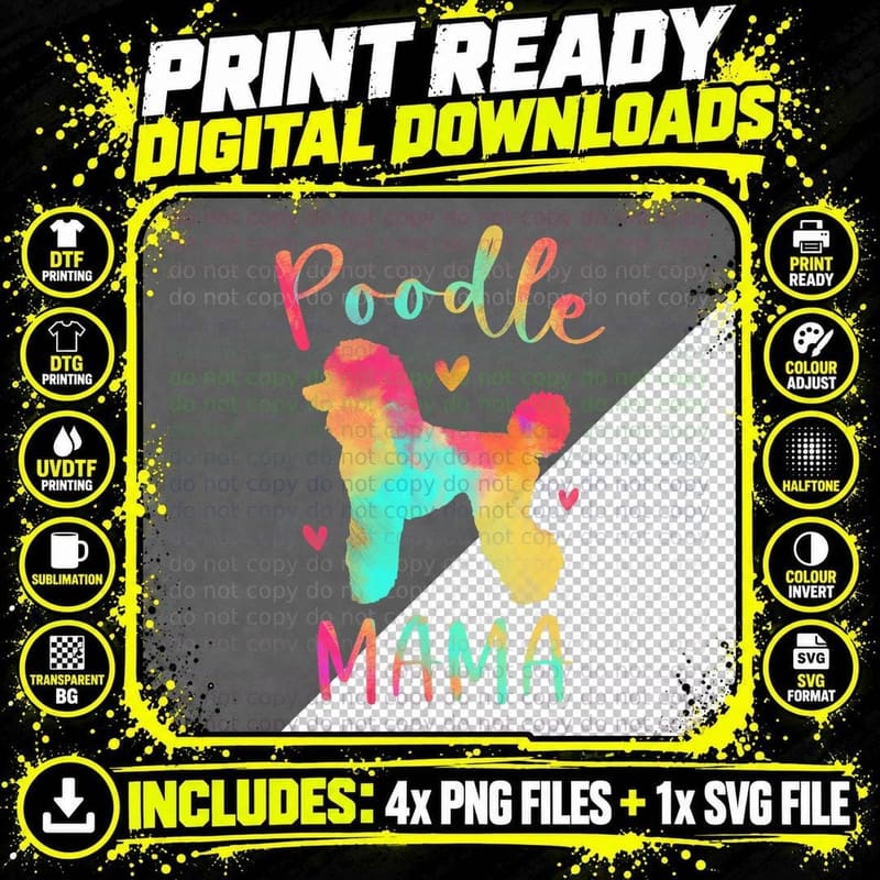 Poodle Mama Colorful Poodle Gifts, Dog Mom Apparel Png SVG Digital Bundle