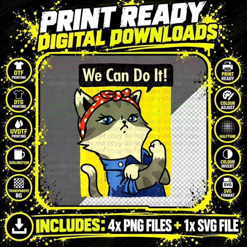 Premium Cat Lady T-Shirt, We Can Do It Png SVG Digital Bundle