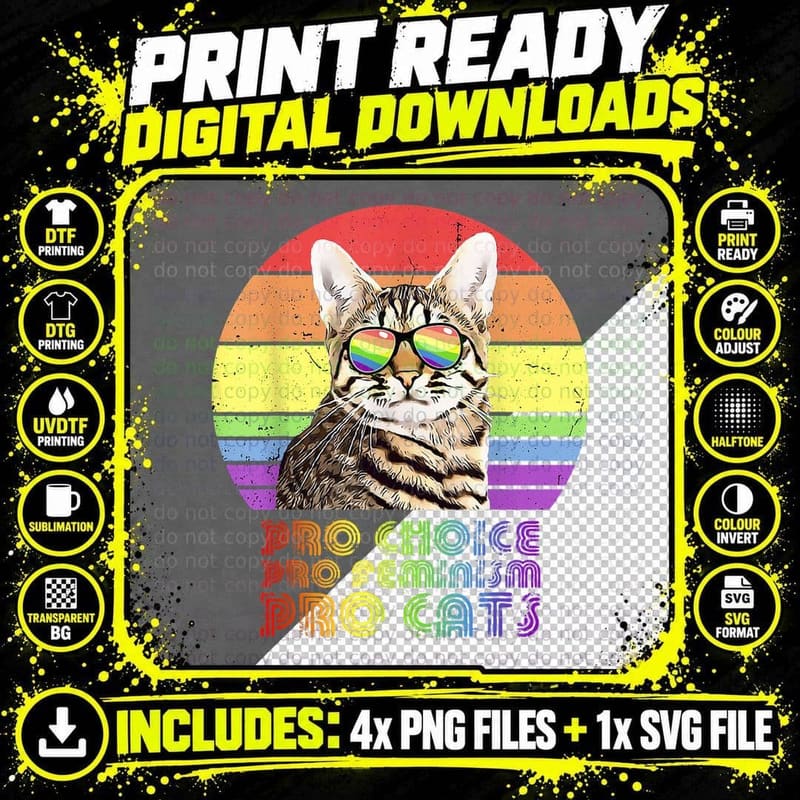Pro Choice Pro Feminism Pro Cat T-Shirt, LGBTQ Feminist Png SVG Digital Bundle