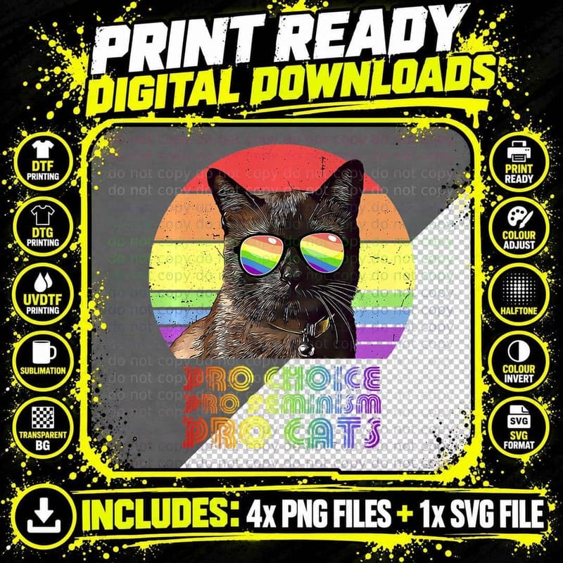 Pro Choice Pro Feminism Pro Cat T-Shirt, LGBTQ Feminist Png SVG Digital Bundle
