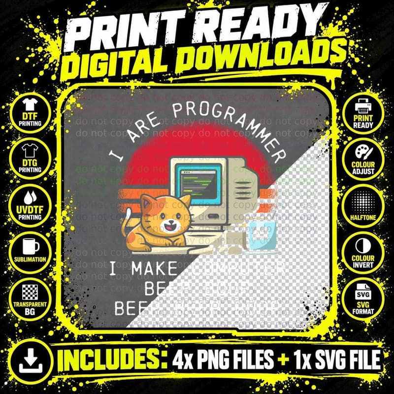 Programmer Cat T-Shirt, Nerd Geek Apparel Png SVG Digital Bundle