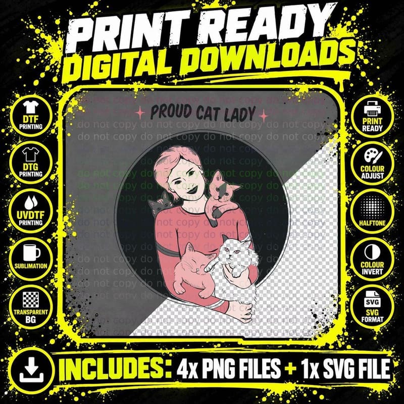 Proud Cat Lady T-Shirt Png SVG Digital Bundle