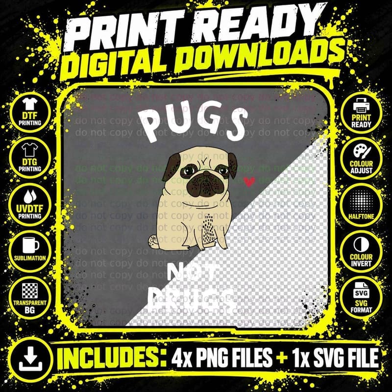 Pug T-Shirt, Adorable Dog Design, Pet Lover Apparel Png SVG Digital Bundle