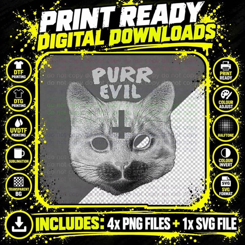 Purr Evil Kitty Cat Lovers Design, Pet Lover Gift T-Shirt Png SVG Digital Bundle