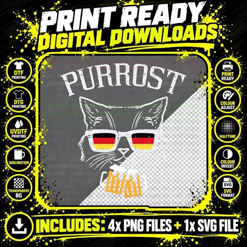 Purrost Cat German Flag Bavarian Oktoberfest Prost Men Png SVG Digital Bundle