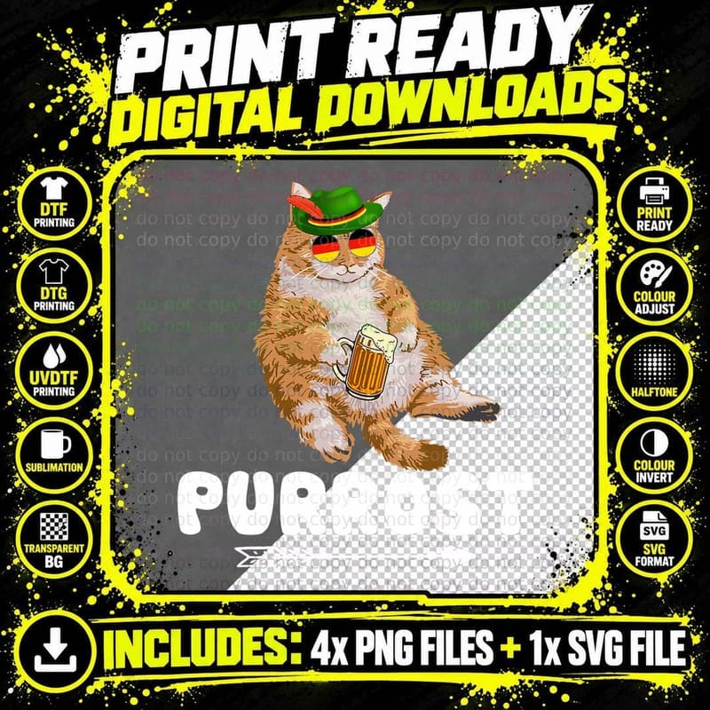 Purrost Lederhosen Cat Drinkers Germany Munich Png SVG Digital Bundle