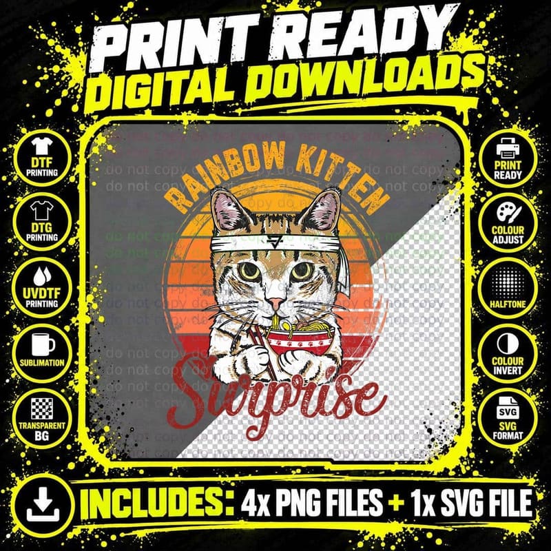 Rainbow Kitten Surprise Ramen T-Shirt, Vintage Cats Png SVG Digital Bundle