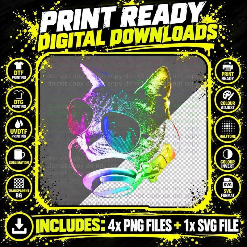 Rainbow Music Cat T-Shirt, Colorful Music Equalizer Png SVG Digital Bundle
