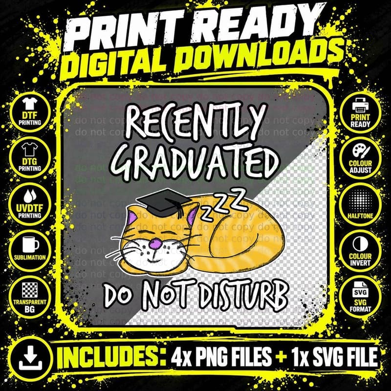 Recently Graduated Cat T-Shirt, Graduation Gift Png SVG Digital Bundle