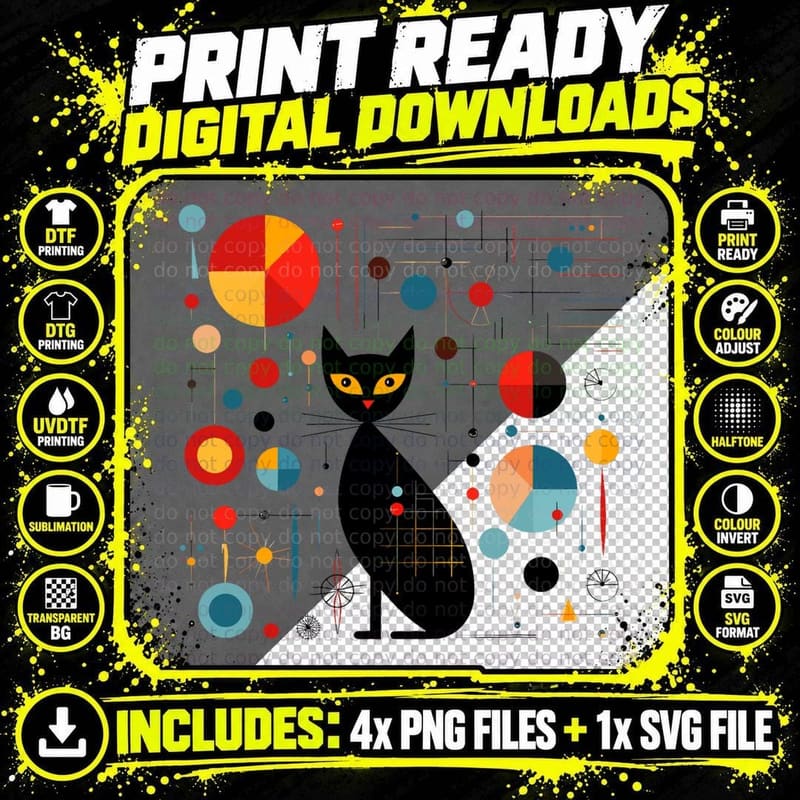 Retro Cat Abstract Atomic Mid Century Modern T-Shirt Png SVG Digital Bundle