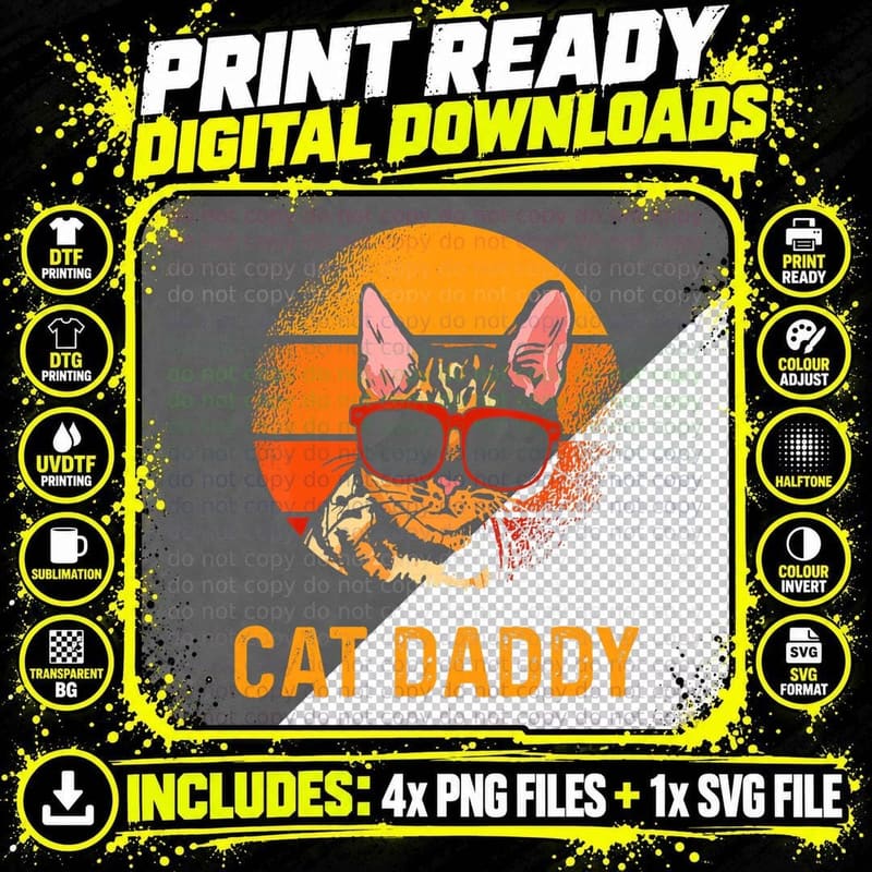 Retro Cat Daddy Vintage Style Cat Kitty Lover T-Shirt Png SVG Digital Bundle