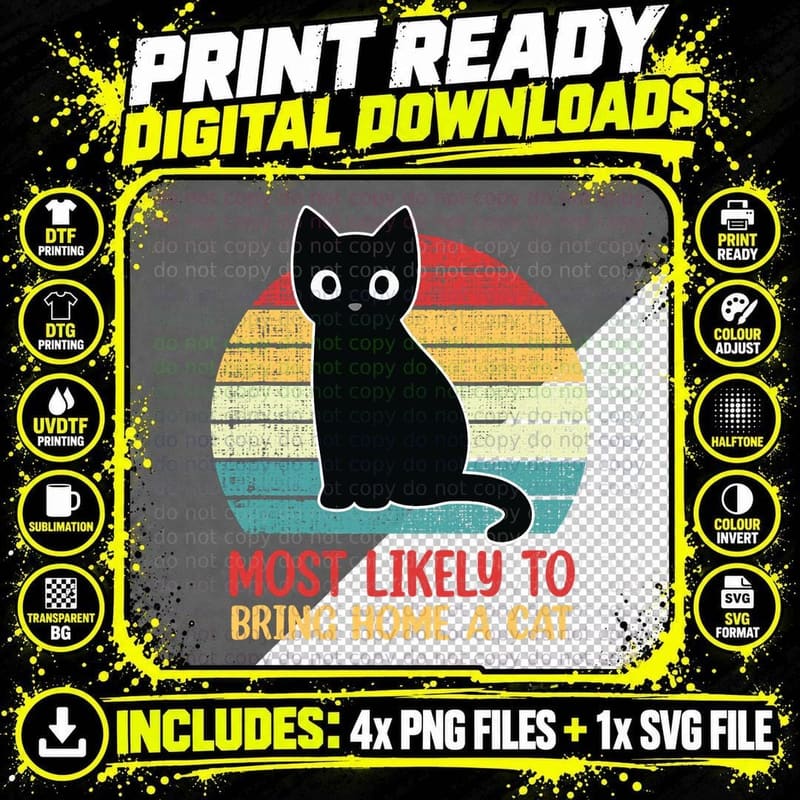 Retro Cat Lovers Pullover Hoodie, Most Likely to Bring Png SVG Digital Bundle