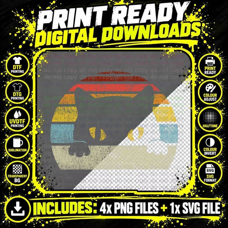Retro Cat Silhouette T-Shirt, Vintage Style Png SVG Digital Bundle