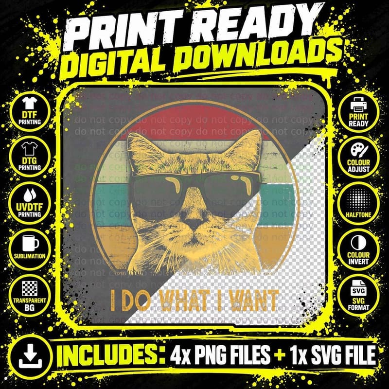 Retro Cat T-Shirt, Funny Cat Lover Apparel Png SVG Digital Bundle