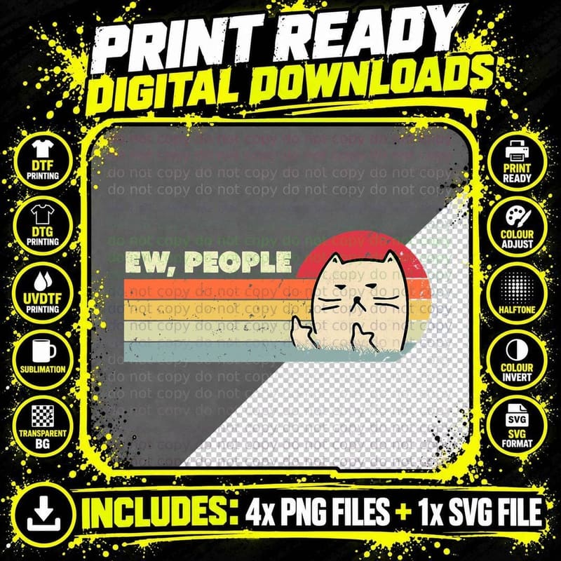 Retro Style Ew, People Funny Cat T-Shirt, Vintage Humor Png SVG Digital Bundle