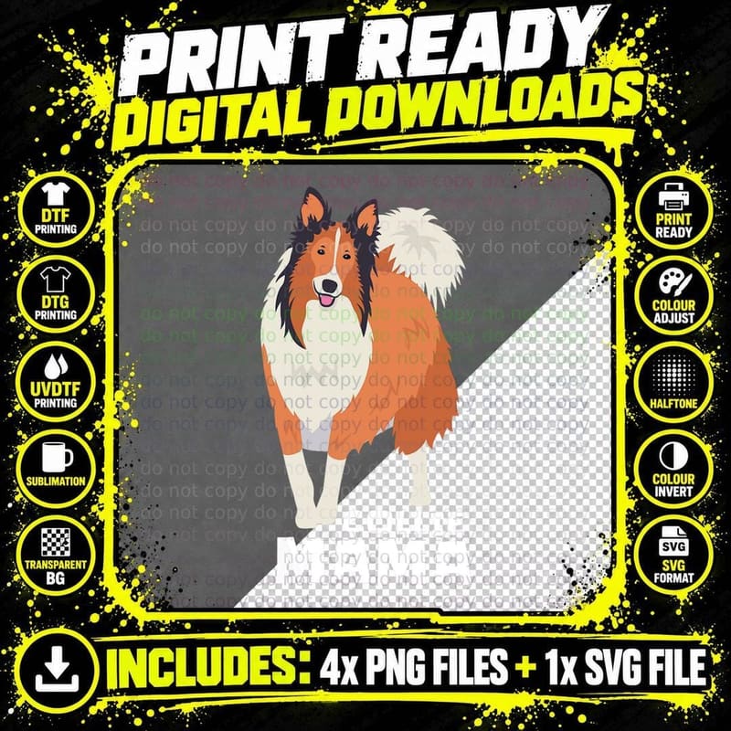 Rough Collie Mama Dog Pet T-Shirt, Pet Lover Apparel Png SVG Digital Bundle