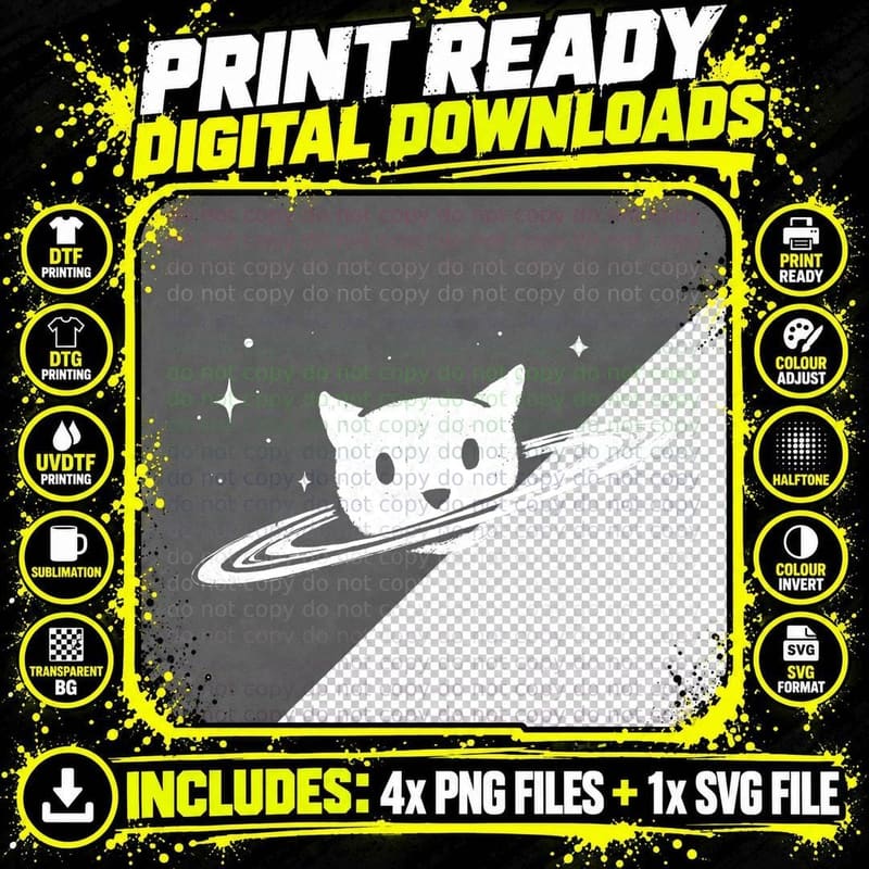 Saturn the Cat T-Shirt Png SVG Digital Bundle