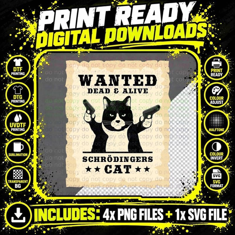 Schrödinger's Cat T-Shirt, Quantum Mechanics Science Png SVG Digital Bundle