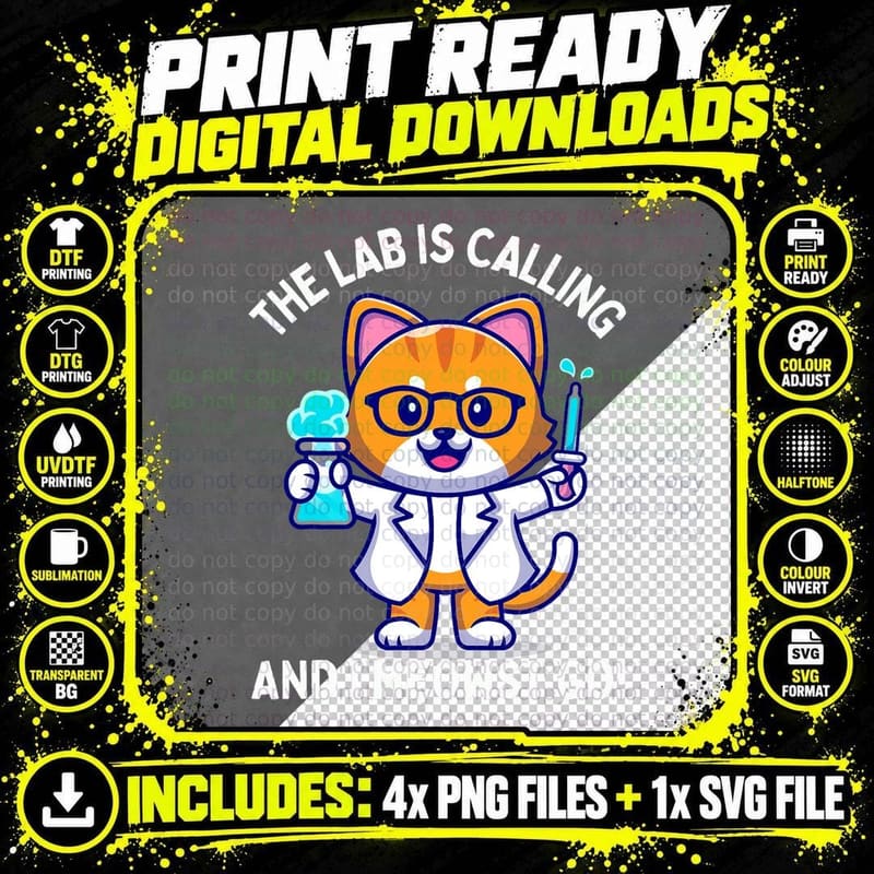 Science Cat Lab Chemistry T-Shirt, Science Lab Png SVG Digital Bundle